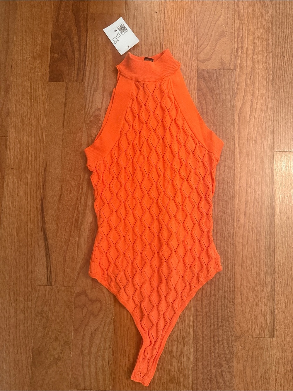 Forever21 Bright Orange Knit Halter One-Piece Bodysuit